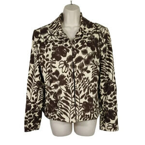 Jones Wear Open Front Blazer Jacket Women Size 16 Brown Cream Floral One Hook